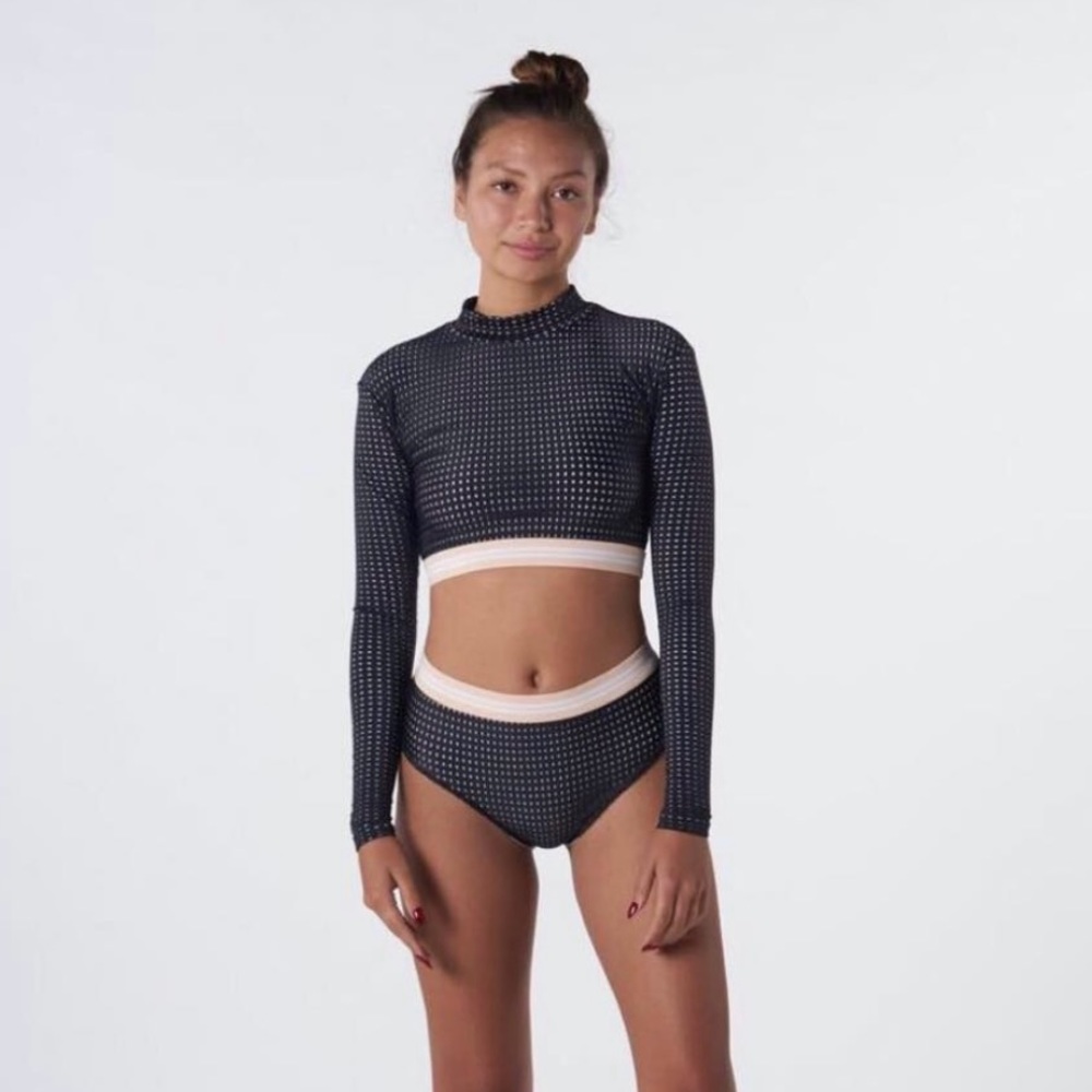 Acacia Swimwear Indo Mesh Long sleeve Top - Washed Black- Capsule Collection